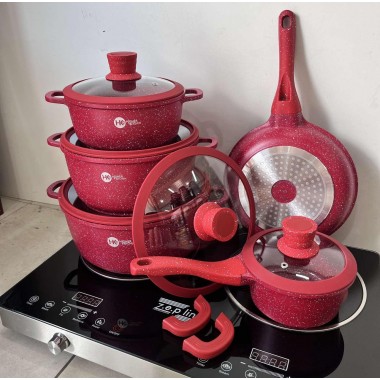 Набор кастрюль с гранитным антипригарным покрытием Higher Kitchen НК-316  из 12 предметов Красный