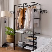 Вешалка стойка для одежды (160x112x46см) Pole / Телескопическая вешалка с полками