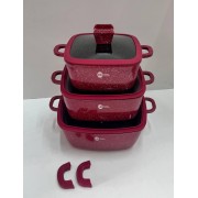 Набор квадратных кастрюль с силиконовыми крышками Higher Kitchen HK-323 Красный