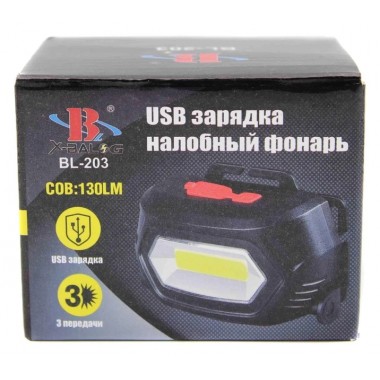 Фонарь налобный аккумуляторный Bailong BL 203 / 7568 COB MicroUSB Черный