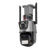 Уличная охранная поворотная WIFI камера Dual Lens Zoom 8MP сирена, зум, iCSee удаленным доступом онлайн