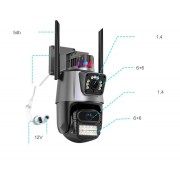 Уличная охранная поворотная WIFI камера Dual Lens Zoom 8MP сирена, зум, iCSee удаленным доступом онлайн