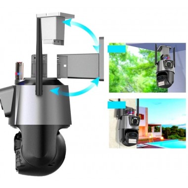 Уличная охранная поворотная WIFI камера  Dual Lens Zoom 8MP сирена, зум, iCSee удаленным доступом онлайн