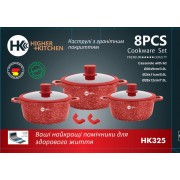 Набор котлов Higher Kitchen с антипригарным покрытием, Набор круглых кастрюль с крышками, HK-325 Красный