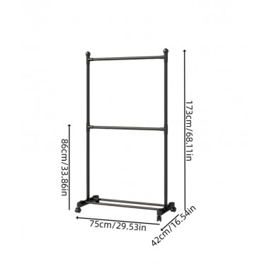 Стойка СТАЛЬНАЯ вешалка для одежды и обуви напольная с перекладиной Black 173 см.