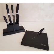 Набор кухонных ножей из нержавеющей стали с магнитной подставкой UNIQUE UN-1841-KS 6 предметов + точилка Черны