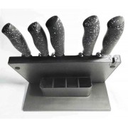 Набор кухонных ножей из нержавеющей стали с магнитной подставкой UNIQUE UN-1841-KS 6 предметов + точилка Черны