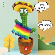 Интерактивный плюшевый танцующий кактус МЕКСИКАНЕЦ Dancing Повторюшка поющий кактус с подсветкой