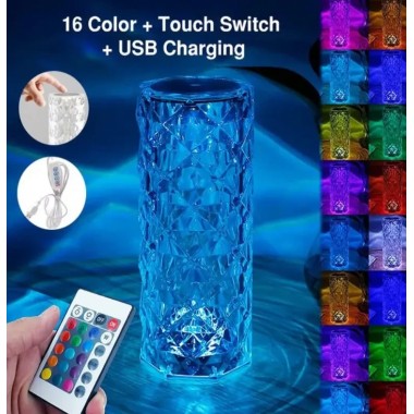 Настольная аккумуляторная лампа с пультом 22см ночник Роза с пультом RGB Crystal Rose.