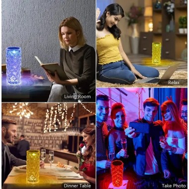 Настольная аккумуляторная лампа с пультом 22см ночник Роза с пультом RGB Crystal Rose.