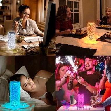 Настольная аккумуляторная лампа с пультом 22см ночник Роза с пультом RGB Crystal Rose.