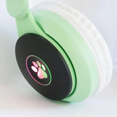 Беспроводные наушники Кошачьи ушки CatEar ST77M с подсветкой RGB Bluetooth MP3 плеер Green