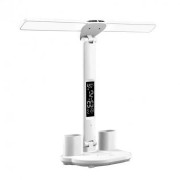 Светодиодная настольная лампа с двумя плафонами на аккумуляторе с термометром, часами, календарем