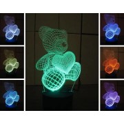 Акриловый 3D ночник-светильник Мишка несколько подсветок с пультом