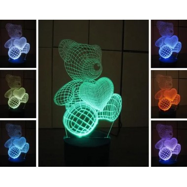 Акриловый 3D ночник-светильник Мишка несколько подсветок с пультом Акриловый 3D ночник-светильник Мишка несколько подсветок с пультом