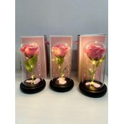 Роза в колбе под стеклянным куполом стабилизированный цветок Pink с подсветкой Большая