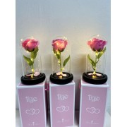 Роза в колбе под стеклянным куполом стабилизированный цветок Pink с подсветкой Большая