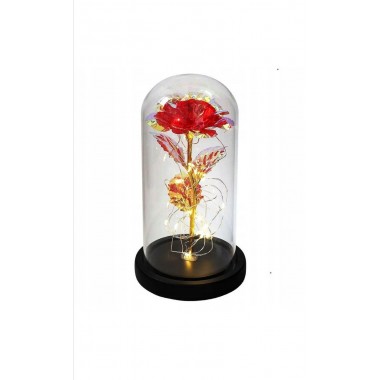 Роза в стеклянной колбе LED RED GOLD с LED подсветкой Rose of Love Красная