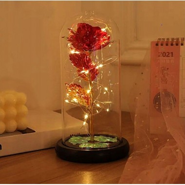 Роза в стеклянной колбе LED RED GOLD с LED подсветкой Rose of Love Красная