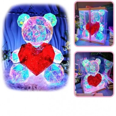 Хрустальный Медвежонок Геометрический Мишка 3D LED Teddy Bear ночник с красным сердцем 25 см