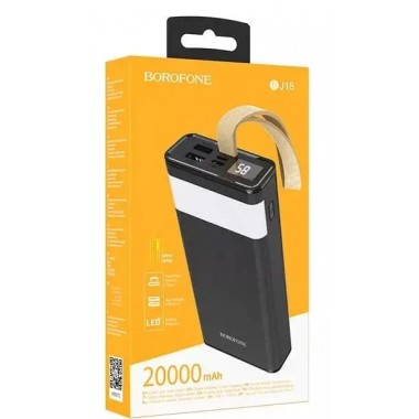 Повербанк BOROFONE BJ18-20000мАч Power Bank с цифровым дисплеем, фонарем, 2хUSB Черный BYT