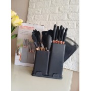 Набор кухонных принадлежностей 19 предметов с двойной подставкой разделочной доской набором ножей Черный