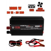 Преобразователь напряжения автомобильный V-TEK Power Maxx-SSK1000W, инвертор 12/220В, USB, охлаждение Черный