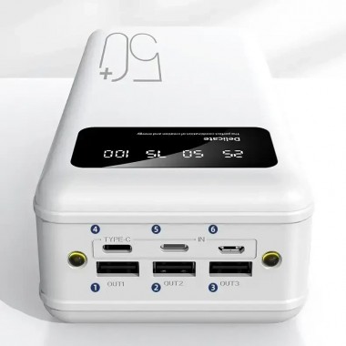 Повербанк power bank Viaking 50000 mAh YM-500 Фонарь 4 USB порта, дисплей, Powerbank Черный