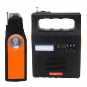 Портативная солнечная станция YOBOLIFE 3601-LM-6V функция Power Bank, мощный фонарь, FM радио, MP3 + 2 лампы