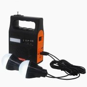 Портативная солнечная станция YOBOLIFE 3601-LM-6V функция Power Bank, мощный фонарь, FM радио, MP3 + 2 лампы