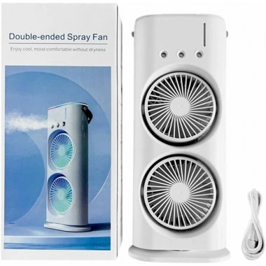 Вентилятор настольный двойной с охлаждением Double-ended Spray Fan LED подсветка 3 скорости пульт