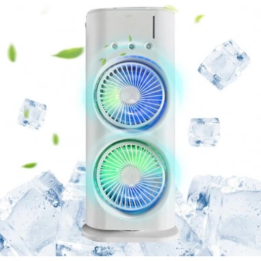 Вентилятор настольный двойной с охлаждением Double-ended Spray Fan LED подсветка 3 скорости пульт