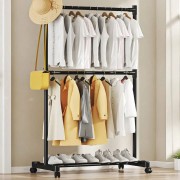 Вешалка-стойка для одежды на колесиках (80×42×180см), YX9112 / Напольная стойка для одежды в прихожую