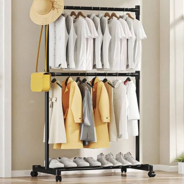 Вешалка-стойка для одежды на колесиках (80×42×180см), YX9112 / Напольная стойка для одежды в прихожую Вешалка-стойка для одежды на колесиках (80×42×180см), YX9112 / Напольная стойка для одежды в прихожую