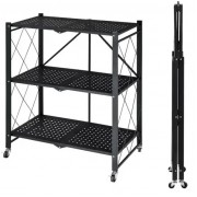 Этажерка складная трехуровневая с вращающимися колесами 3F, Напольный органайзер для хранения вещей в доме int