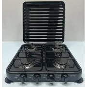 Бытовая газовая плита на 4 конфорки с крышкой Rainberg RB-2227 Черный, Настольная плита для газа