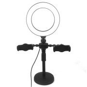 Кольцевая Led лампа Refil Light 16 см на круглом штативе с 2 держателями - L-16