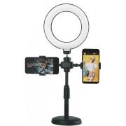 Кольцевая Led лампа Refil Light 16 см на круглом штативе с 2 держателями - L-16