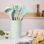 Набор силиконовых кухонных принадлежностей 12 предметов RD-1204 Кухонный набор из силикона и дерева Бирюзовый