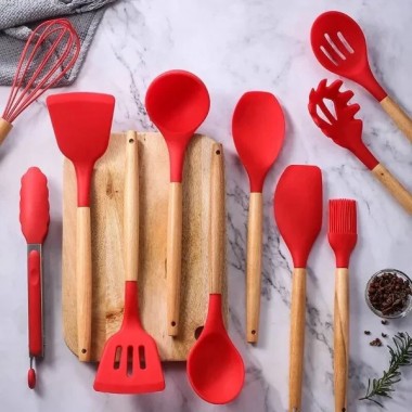 Набор кухонных принадлежностей 12 предметов Kitchen Set, Кухонный набор в стакане RD-1204 Красный