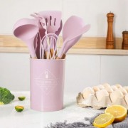 Набор кухонных принадлежностей силикон 12 предметов Kitchen Set, Кухонный набор в стакане RD-1204 Розовый