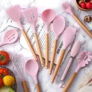 Набор кухонных принадлежностей силикон 12 предметов Kitchen Set, Кухонный набор в стакане RD-1204 Розовый