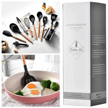 Набор принадлежностей для кухни 12 предметов Kitchen Set, RD-1204 Кухонный набор в стакане Черный