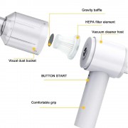 Ручной автомобильный пылесос беспроводной USB 1500mAh всасывание и функция выдувания Белый