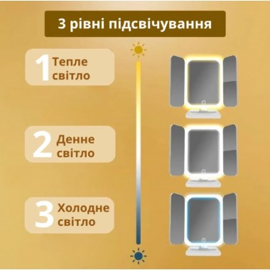 Тройное зеркало с подсветкой и увеличением на ножке для макияжа. Зеркало с сенсорным экраном и увеличением