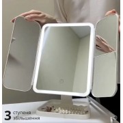 Тройное зеркало с подсветкой и увеличением на ножке для макияжа. Зеркало с сенсорным экраном и увеличением