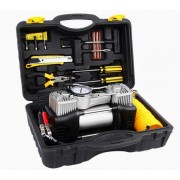 Компрессор воздушный 12 V, 90 л/мин портативный с комплектом для ремонта шин и инструментами