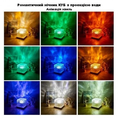 Ночник проектор КУБ с проекцией воды Настольная RGB лампа с эффектом водяной волны
