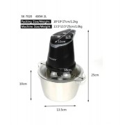 Измельчитель стационарный кухонный ручной, 2 скорости, металлическая чаша 2 литра, 400 Вт, Sokany SK-7020