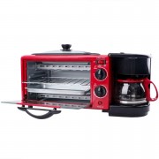 Электрическая печь для завтрака 3в1 Rainberg RB-2286B (печь, кофеварка, жарочная поверхность) Красная